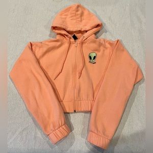 Stay away coral zip crop hoodie